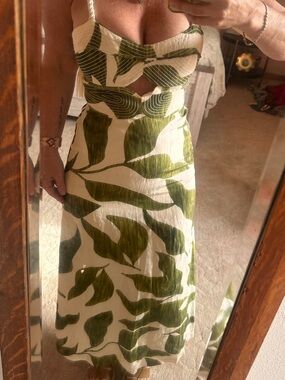 ANTONIO MELANI White and Green Leaf-Print Cutout Maxi Dress size 0- NWT